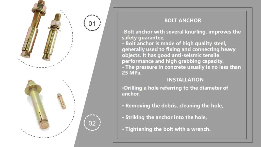 Carbon Steel 4.8 Grade Zinc Concrete Anchor Bolt Fastener Used for Curtain Wall, Windows,Cable Tray,Wooden Structure Supplied Directly by Factory Made in China