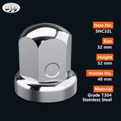 (SNC32L) Couvercles d'écrou de roue en acier inoxydable T304 de 32 mm, couvercles d'écrou de camion en acier inoxydable T304